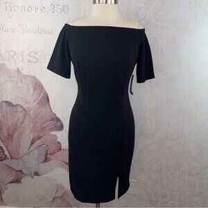 New York & Company Black Off the Shoulder Crepe Dress Size Medium